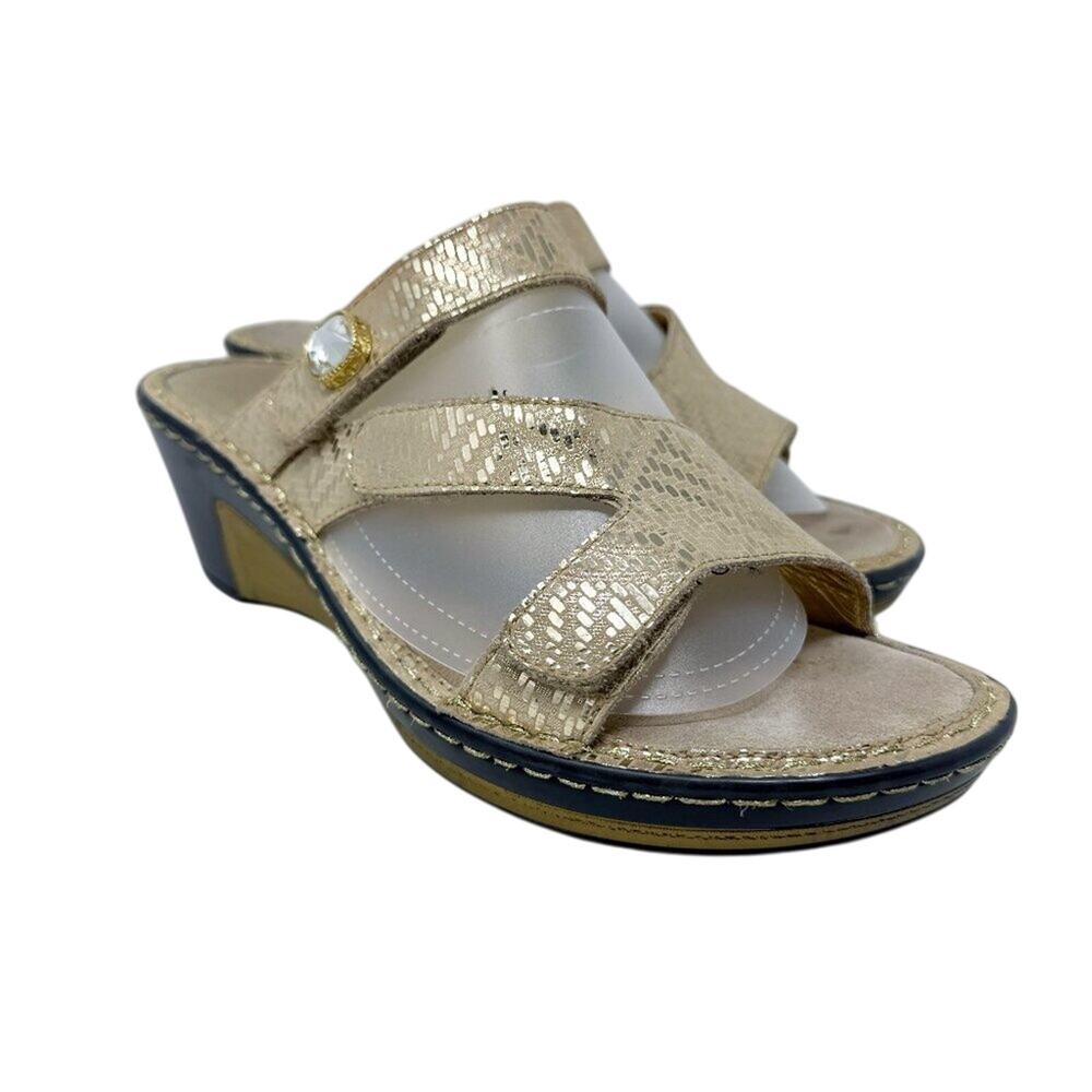 Alegria Metallic Gold Leather Wedge Sandals Women's Size EU 39/US Size 9 EUC